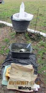 Mixing cement for Bottle Bush base