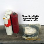 Three refillable propane bottles