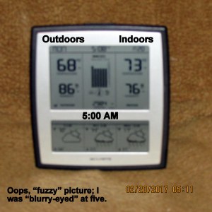 Temperature at five AM